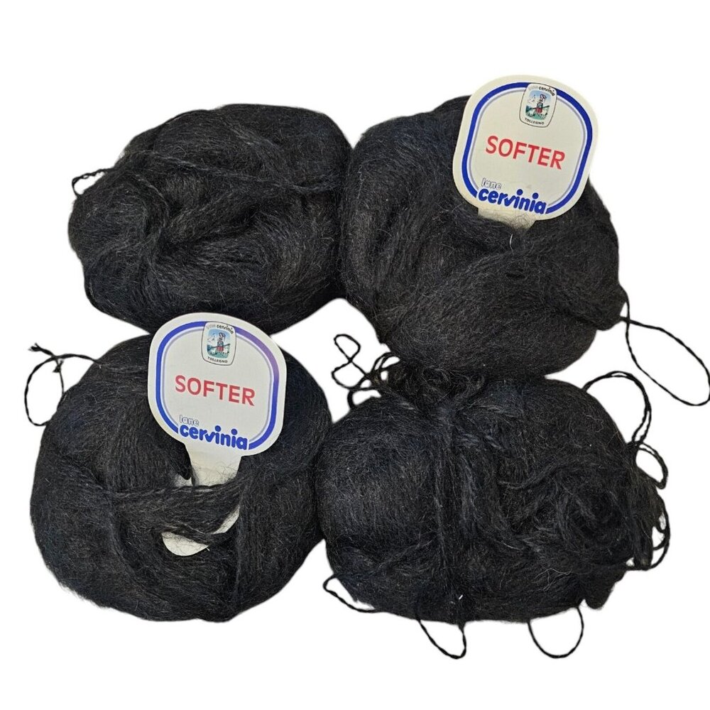 Lane Cervinia Softer Yarn 4 Skeins Mohair Blend Black #3320 50 Gram Skeins Italy - Picture 1 of 7